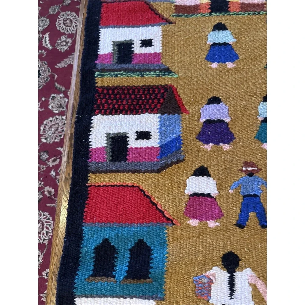 Mexican Folk Art Wall Tapestry Rug Handwoven Ethnic Southwest Decor 42